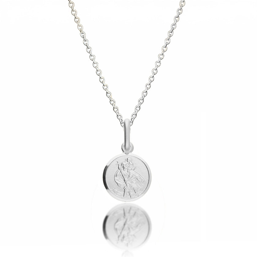 Classic Tiny St Christopher Necklace Sterling Silver 10mm