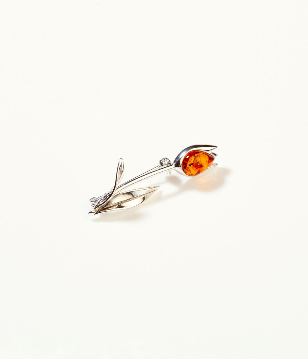 Tulip Amber Brooch