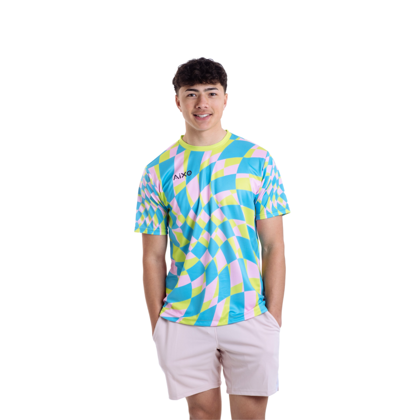 Camiseta a cuadros Aixo Checker para hombre, color lima