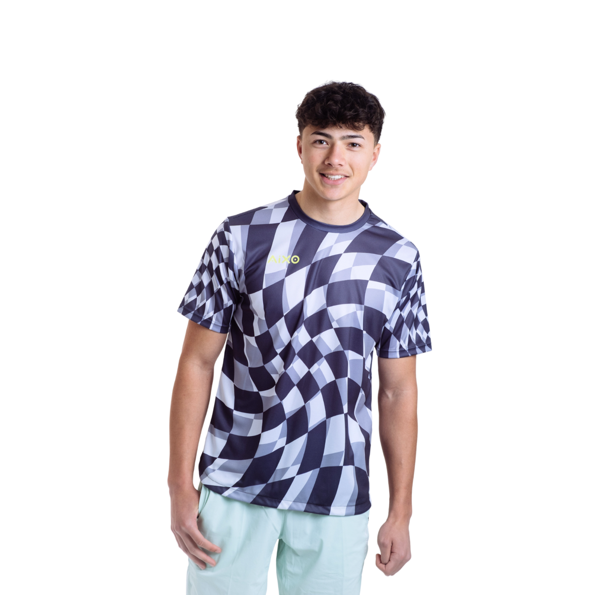 Aixo Checker Mens T Shirt Grey Check