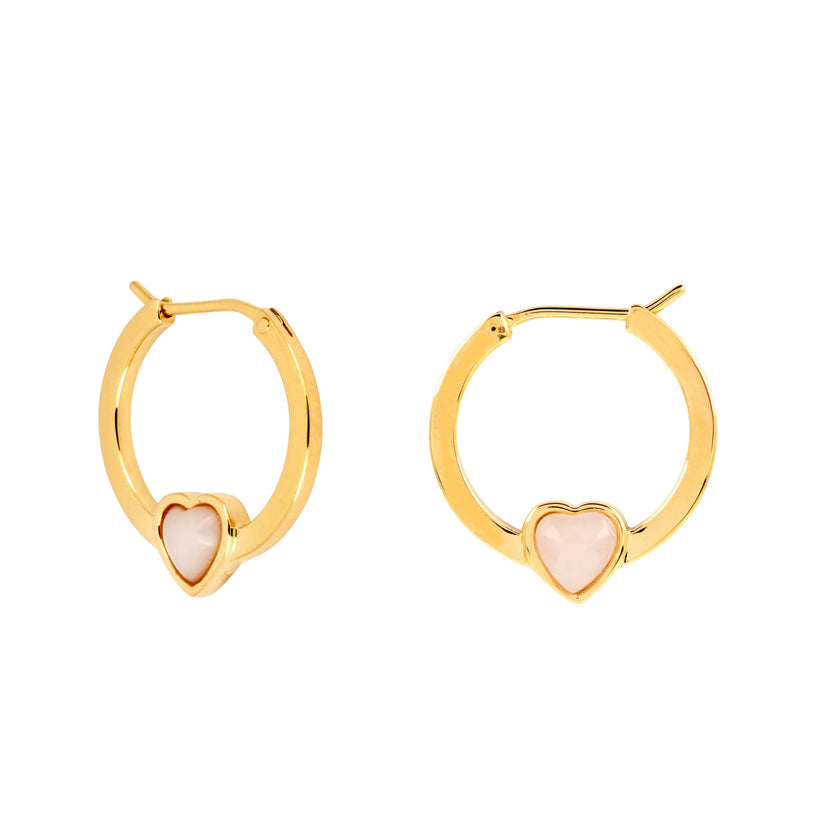 Gold Pink Opal Heart Hoop