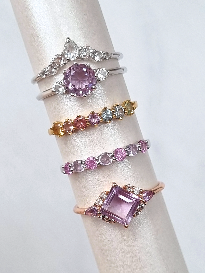 Roze Saffier & Roze Amethist Halve Eeuwigheidsring van Sterling Zilver