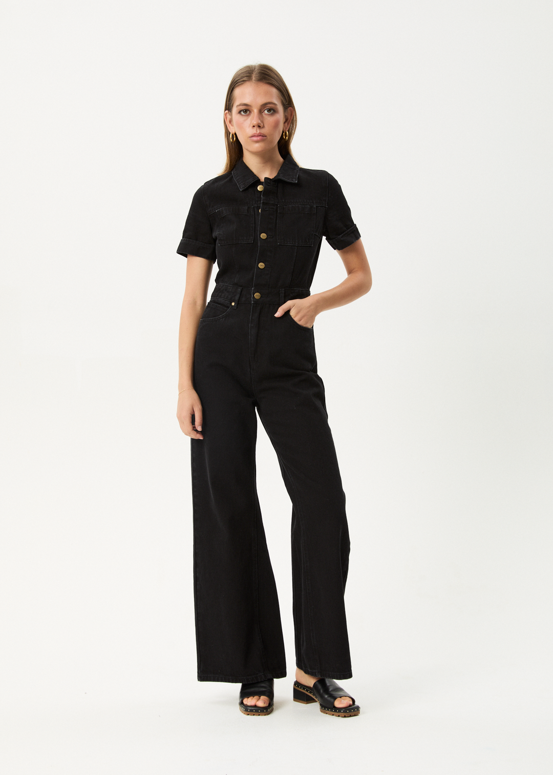 Afends Miami- Denim Flared Jumpsuit