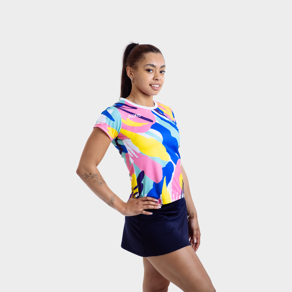 Aixo Abstract Womens Top Multicolour Dark