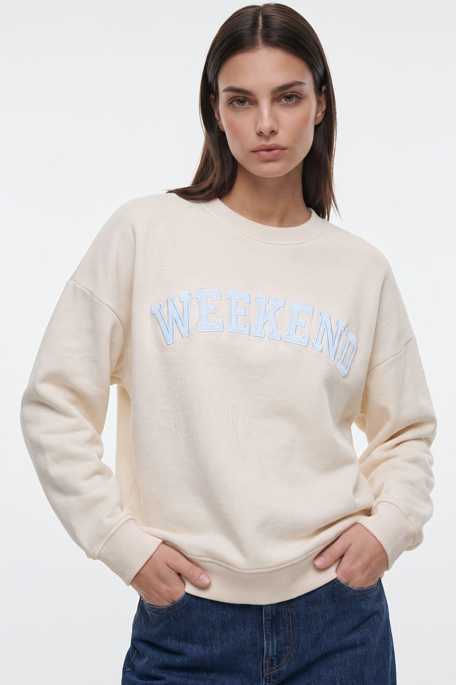 Sweat-shirt de week-end en coton ivoire