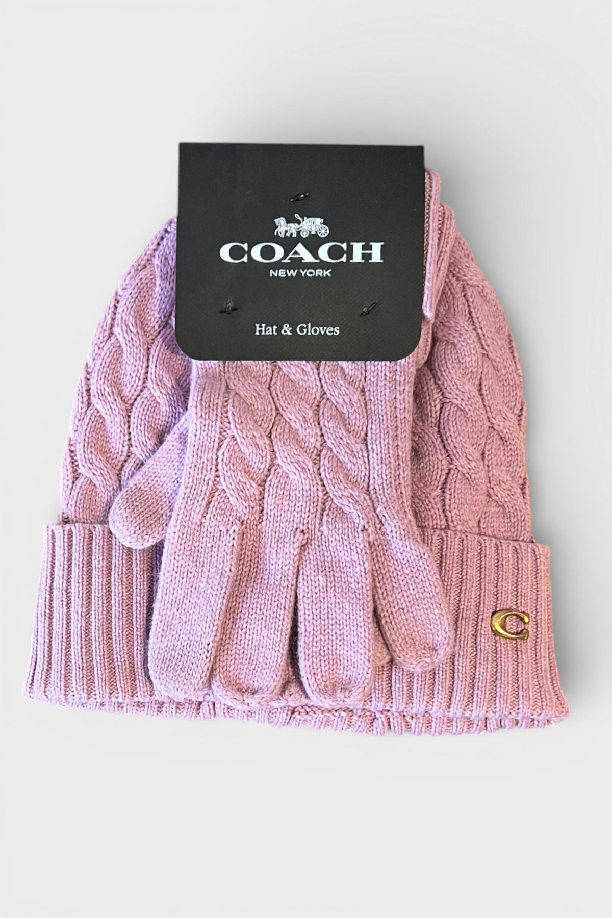 Cable Beanie & Gloves Gift Set Faded Pink