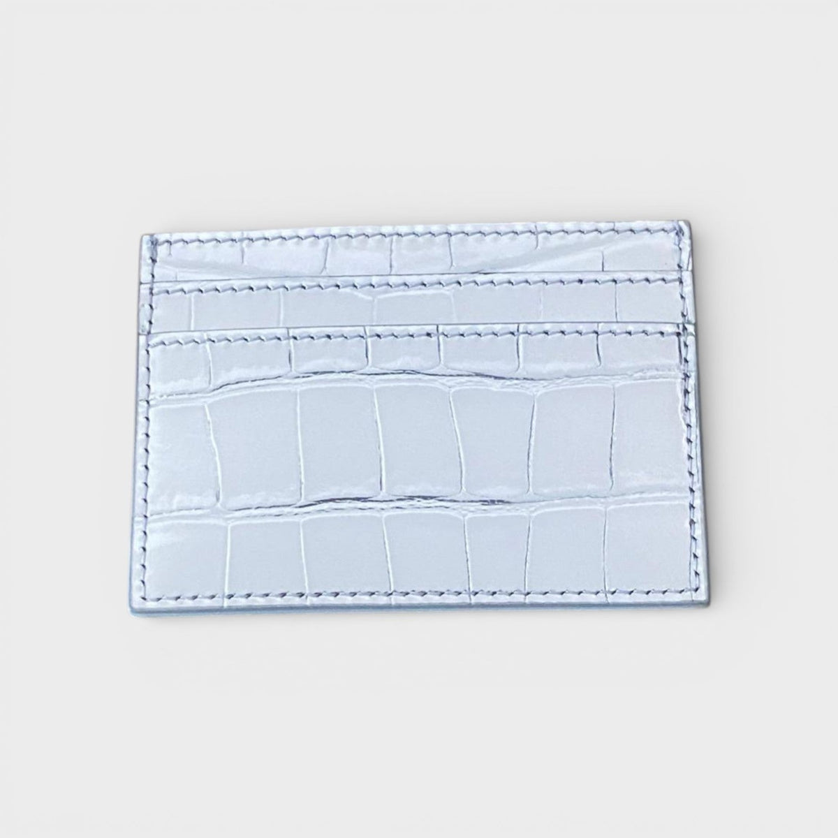 Logo Card Case Laminated Croco Silver Tone