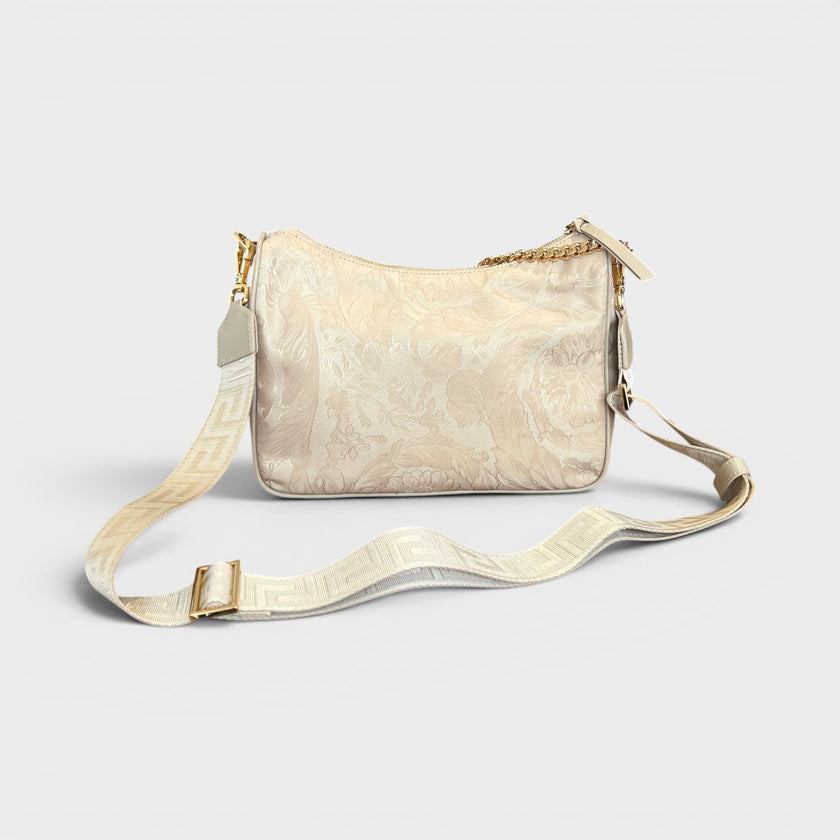 Hobo Medusa Head Floral Large Shoulder Bag Beige