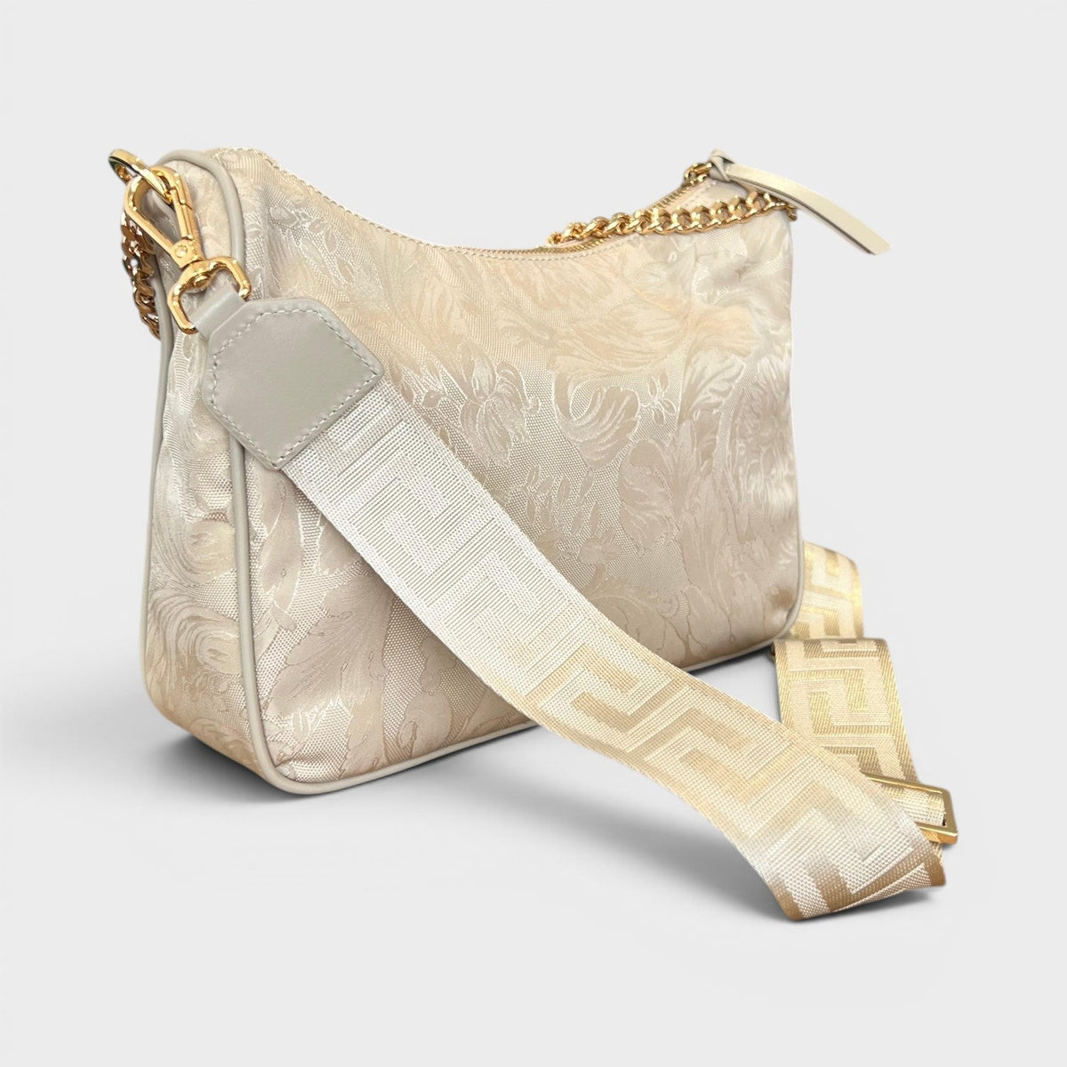Hobo Medusa Head Floral Large Shoulder Bag Beige
