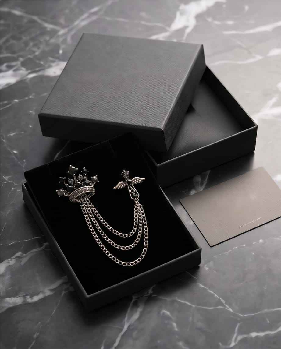 Midnight Crown & Wing Chain Lapel Pin