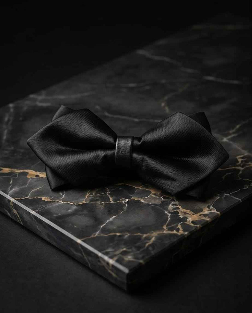 Black Satin Pre-Tied Bow Tie with Adjustable Band