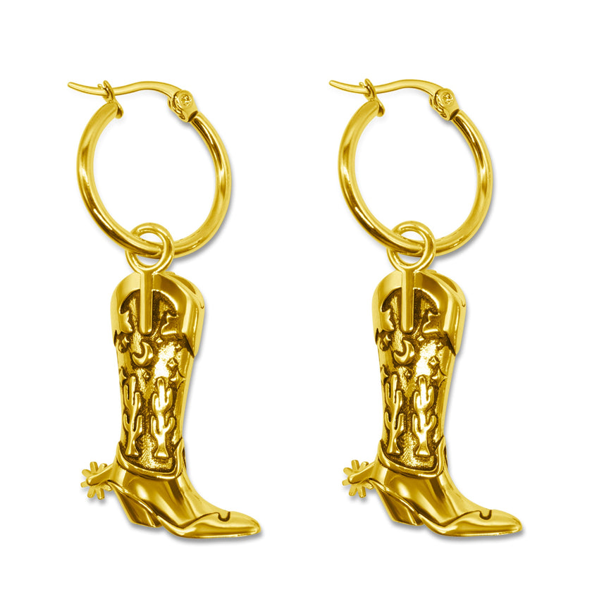 Hoedown Cowboy Boot Hoop Earrings Gold