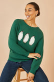 Yumi Green Christmas Festive Penguin Knitted Jumper