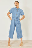 Yumi Blue Chambray Light Denim Button Jumpsuit