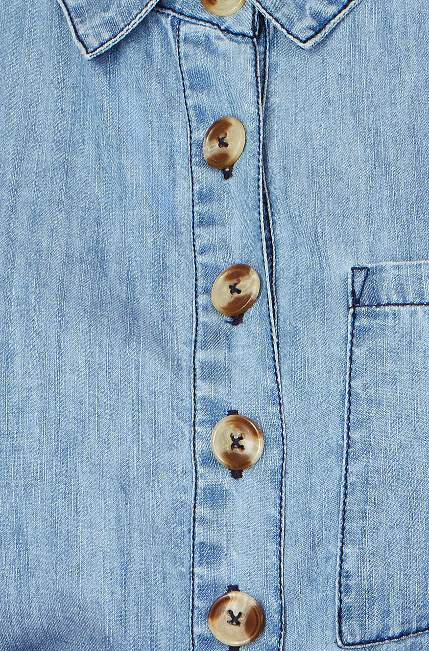 Yumi Blue Chambray Light Denim Button Jumpsuit
