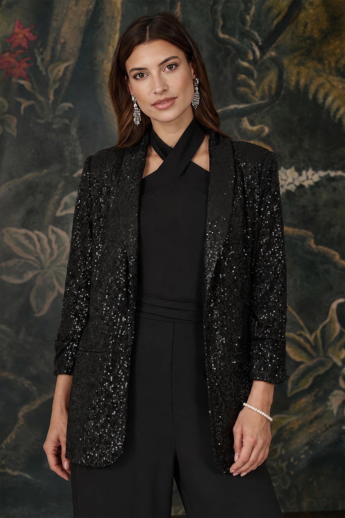 Yumi Black Sequin Blazer With Pockets