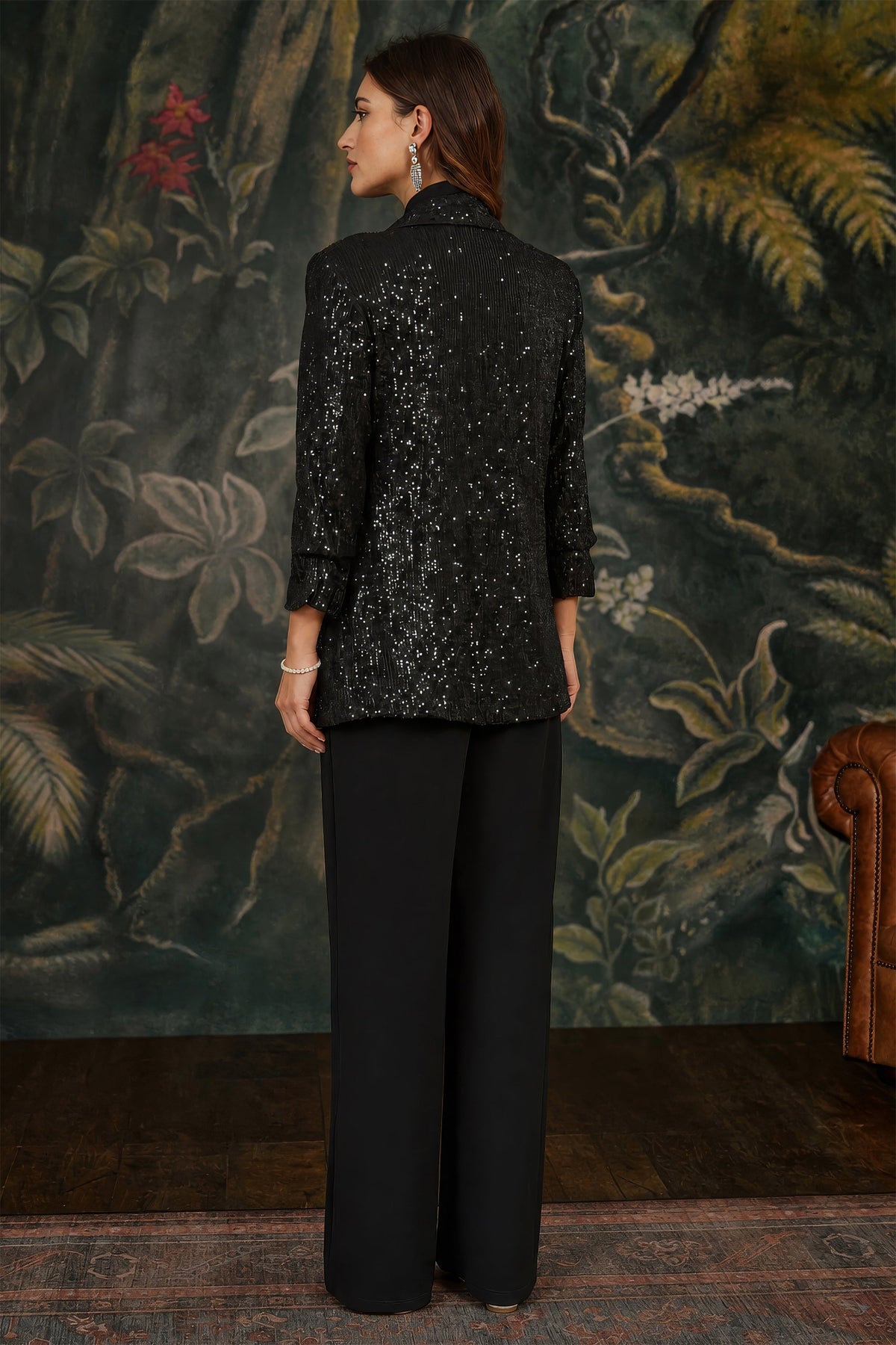 Yumi Black Sequin Blazer With Pockets