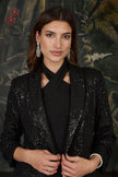 Yumi Black Sequin Blazer With Pockets