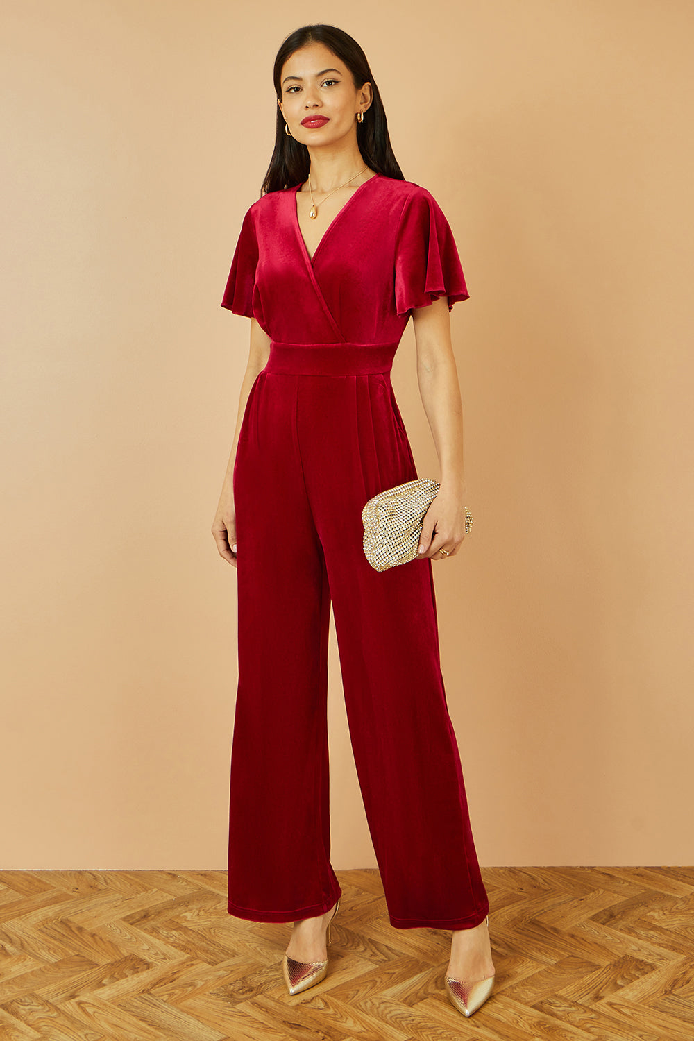 Yumi Red Jumpsuit With Angel Sleeves