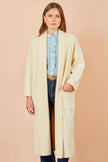 Yumi elfenbensfarvet strikket maxi-cardigan med lommer