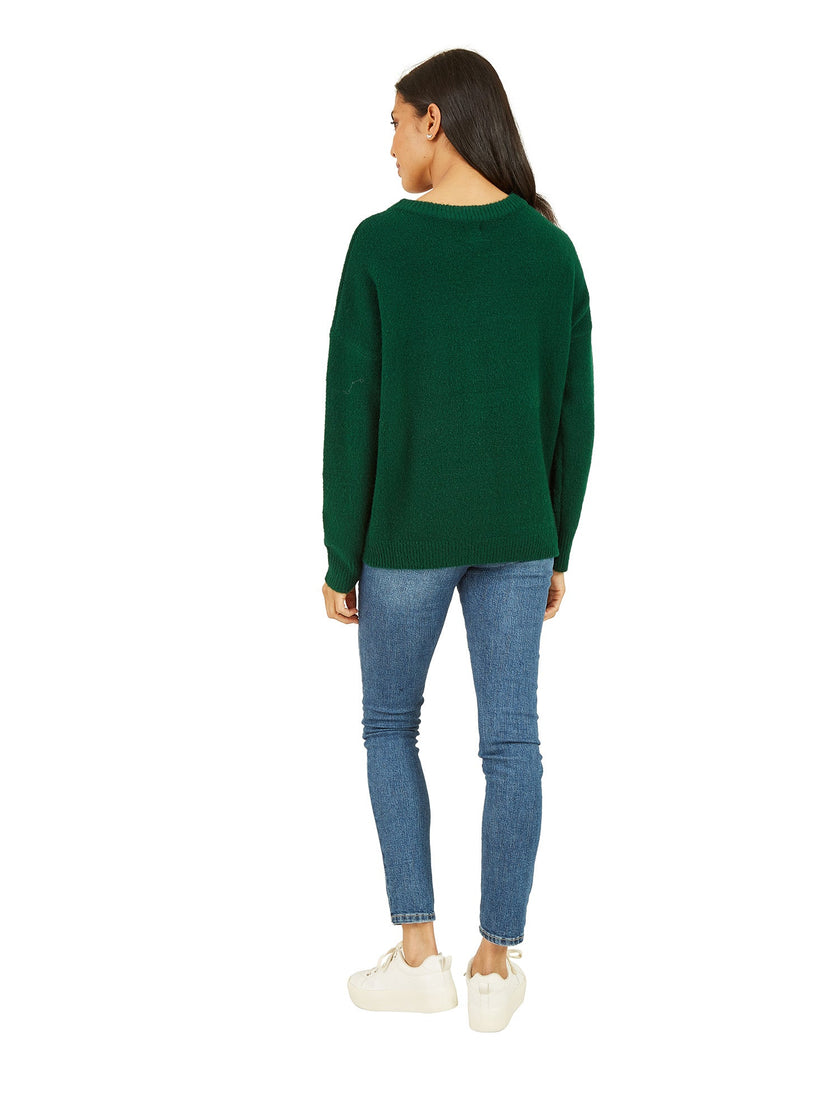 Yumi Green Sequin Bow Knitted Jumper