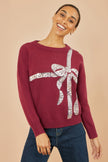Yumi Strickpullover mit bordeauxroter Pailletten-Schleife