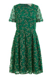 Yumi Green Embroidered Floral Skater Dress