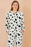 Yumi White Heart Print Onesie With Pockets
