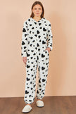 Yumi White Heart Print Onesie With Pockets