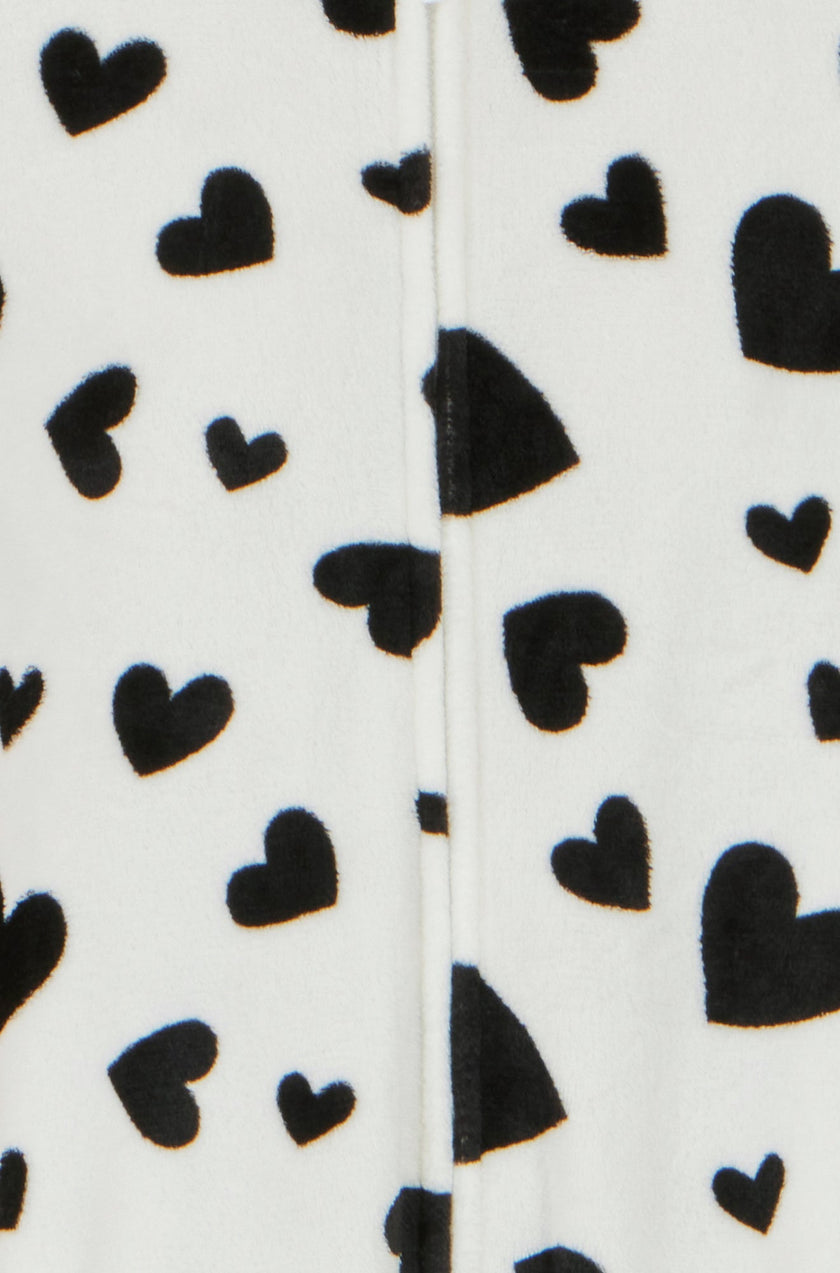 Yumi White Heart Print Onesie With Pockets