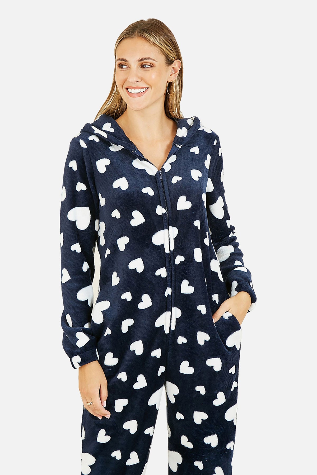 Yumi Navy Heart Super Soft Onesie With Pockets