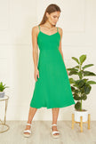 Yumi Green Viscose Tie Back Midi Sun Dress