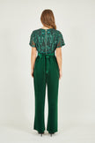 Yumi Green Sequin Embellished Velvet Jumpsuit With Angel Sleeves
