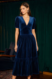 Yumi Midikleid aus blaugrünem Samt