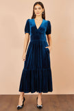 Yumi Midikleid aus blaugrünem Samt