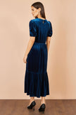 Yumi Midikleid aus blaugrünem Samt