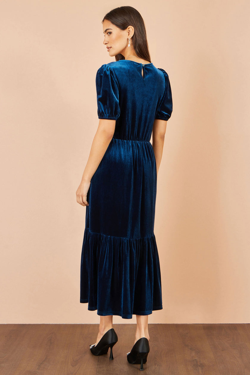 Yumi Midikleid aus blaugrünem Samt