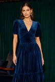 Yumi Midikleid aus blaugrünem Samt