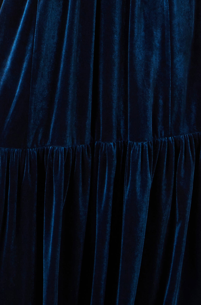 Yumi Midikleid aus blaugrünem Samt