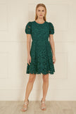 Yumi Green Lace Skater Dress With Puff Sleeves