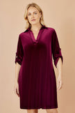 Yumi Burgundy Velvet Tunic Dress With 3/4 Sleeves