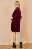 Yumi Burgundy Velvet Tunic Dress With 3/4 Sleeves