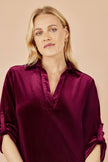 Yumi Burgundy Velvet Tunic Dress With 3/4 Sleeves