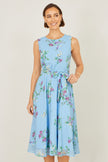 Yumi Blue Floral Print Midi Skater Dress
