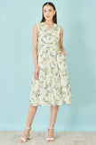 Yumi White Floral Print Mesh Stretch Midi Dress With Pockets