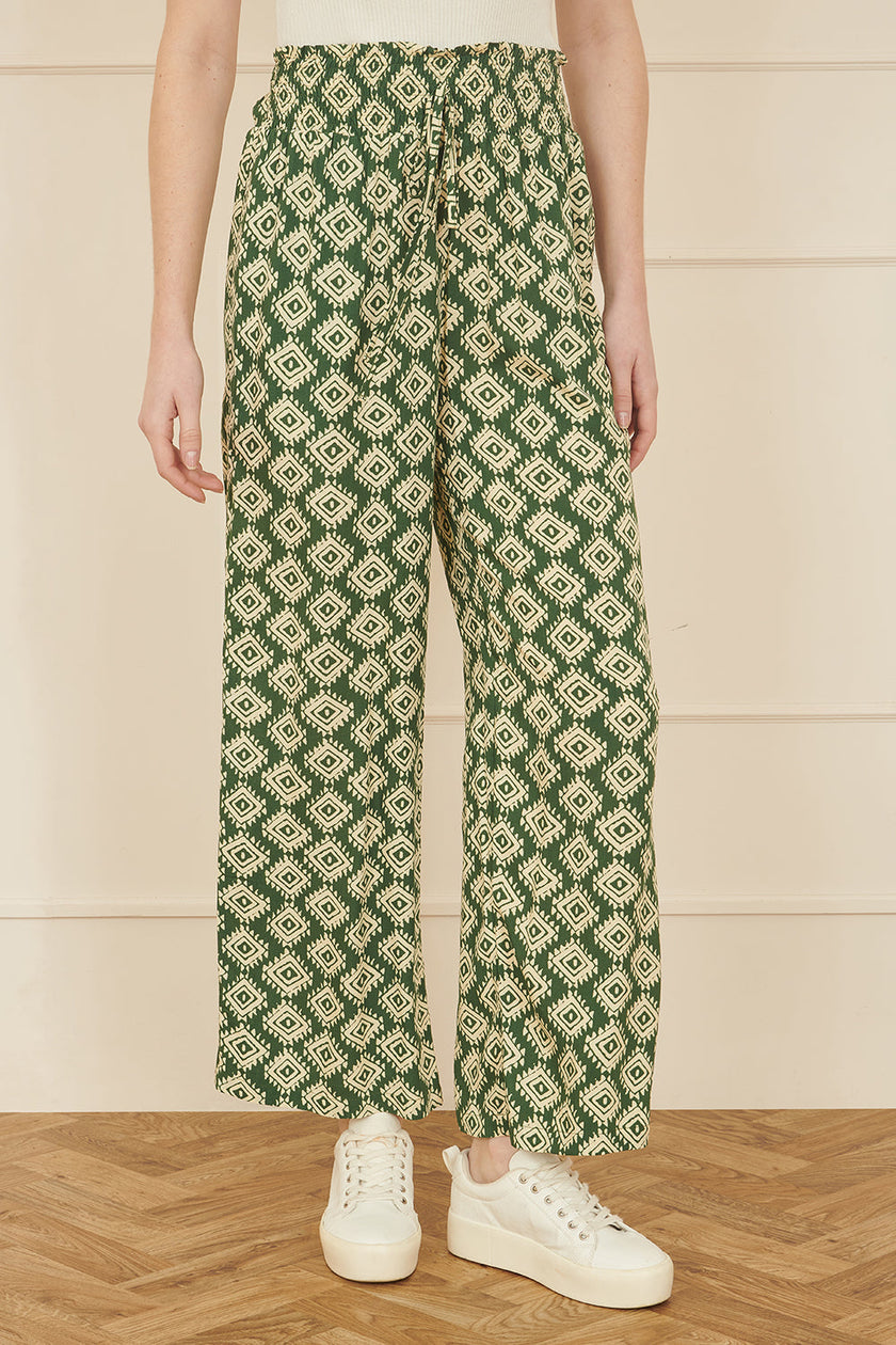 Yumi Green Geo Print Relaxed Fit Trousers