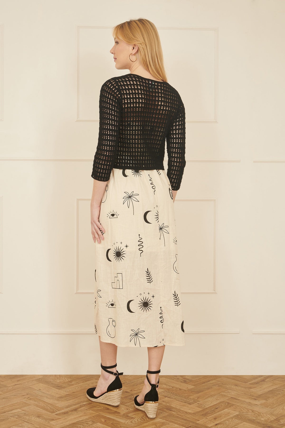 Yumi Black Cotton Crochet Twisted Bolero Top
