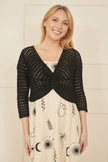 Yumi Black Cotton Crochet Twisted Bolero Top