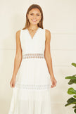Yumi White Lace Trim Cotton Midi Sun Dress