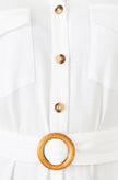Yumi White Viscose Linen Look Midi Shirt Dress With Wooden Belt